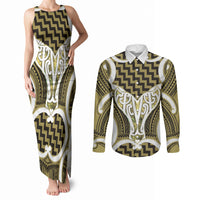 Aotearoa Atua Tangaroa Personalised Couples Matching Tank Maxi Dress and Long Sleeve Button Shirt God Of The Sea Maori Whale Tail Yellow