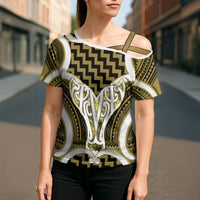 Aotearoa Atua Tangaroa Personalised Cross Shoulder Shirt God Of The Sea Maori Whale Tail Yellow