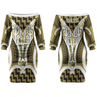 Aotearoa Atua Tangaroa Personalised Family Matching Off The Shoulder Long Sleeve Dress and Hawaiian Shirt God Of The Sea Maori Whale Tail Yellow
