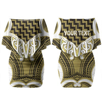 Aotearoa Atua Tangaroa Personalised Family Matching Off Shoulder Short Dress and Hawaiian Shirt God Of The Sea Maori Whale Tail Yellow