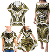 Aotearoa Atua Tangaroa Personalised Family Matching Puletasi and Hawaiian Shirt God Of The Sea Maori Whale Tail Yellow