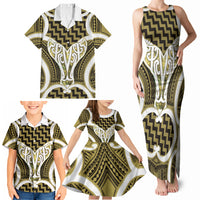 Aotearoa Atua Tangaroa Personalised Family Matching Tank Maxi Dress and Hawaiian Shirt God Of The Sea Maori Whale Tail Yellow