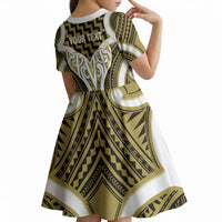 Aotearoa Atua Tangaroa Personalised Kid Short Sleeve Dress God Of The Sea Maori Whale Tail Yellow