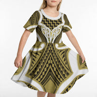 Aotearoa Atua Tangaroa Personalised Kid Short Sleeve Dress God Of The Sea Maori Whale Tail Yellow