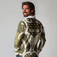 Aotearoa Atua Tangaroa Personalised Long Sleeve Polo Shirt God Of The Sea Maori Whale Tail Yellow