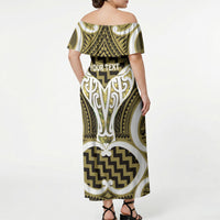 Aotearoa Atua Tangaroa Personalised Off Shoulder Maxi Dress God Of The Sea Maori Whale Tail Yellow