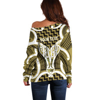 Aotearoa Atua Tangaroa Personalised Off Shoulder Sweater God Of The Sea Maori Whale Tail Yellow