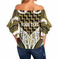Aotearoa Atua Tangaroa Personalised Off Shoulder Wrap Waist Top God Of The Sea Maori Whale Tail Yellow
