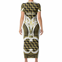 Aotearoa Atua Tangaroa Personalised Short Sleeve Bodycon Dress God Of The Sea Maori Whale Tail Yellow