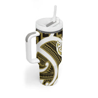 Aotearoa Atua Tangaroa Personalised Tumbler With Handle God Of The Sea Maori Whale Tail Yellow