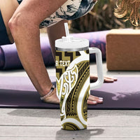 Aotearoa Atua Tangaroa Personalised Tumbler With Handle God Of The Sea Maori Whale Tail Yellow
