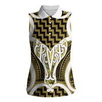 Aotearoa Atua Tangaroa Personalised Women Sleeveless Polo Shirt God Of The Sea Maori Whale Tail Yellow
