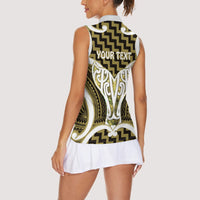 Aotearoa Atua Tangaroa Personalised Women Sleeveless Polo Shirt God Of The Sea Maori Whale Tail Yellow
