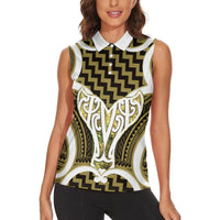 Aotearoa Atua Tangaroa Personalised Women Sleeveless Polo Shirt God Of The Sea Maori Whale Tail Yellow