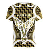 Aotearoa Atua Tangaroa Personalised Women V-Neck T-Shirt God Of The Sea Maori Whale Tail Yellow