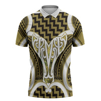 Aotearoa Atua Tangaroa Personalised Zipper Polo Shirt God Of The Sea Maori Whale Tail Yellow
