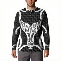 Aotearoa Atua Tangaroa Personalised Button Sweatshirt God Of The Sea Maori Whale Tail Black