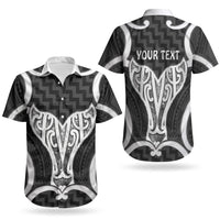 Aotearoa Atua Tangaroa Personalised Couples Matching Off The Shoulder Long Sleeve Dress and Hawaiian Shirt God Of The Sea Maori Whale Tail Black
