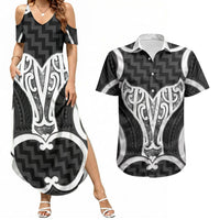 Aotearoa Atua Tangaroa Personalised Couples Matching Summer Maxi Dress and Hawaiian Shirt God Of The Sea Maori Whale Tail Black