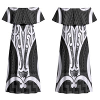 Aotearoa Atua Tangaroa Personalised Family Matching Off Shoulder Maxi Dress and Hawaiian Shirt God Of The Sea Maori Whale Tail Black
