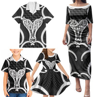 Aotearoa Atua Tangaroa Personalised Family Matching Puletasi and Hawaiian Shirt God Of The Sea Maori Whale Tail Black