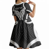 Aotearoa Atua Tangaroa Personalised Kid Short Sleeve Dress God Of The Sea Maori Whale Tail Black
