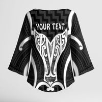 Aotearoa Atua Tangaroa Personalised Kimono Sleeve Blouse God Of The Sea Maori Whale Tail Black