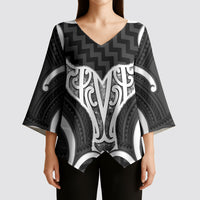 Aotearoa Atua Tangaroa Personalised Kimono Sleeve Blouse God Of The Sea Maori Whale Tail Black
