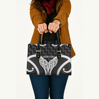 Aotearoa Atua Tangaroa Personalised Leather Bag God Of The Sea Maori Whale Tail Black