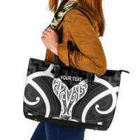 Aotearoa Atua Tangaroa Personalised Leather Tote Bag God Of The Sea Maori Whale Tail Black