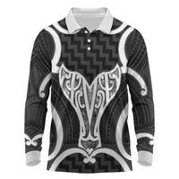 Aotearoa Atua Tangaroa Personalised Long Sleeve Polo Shirt God Of The Sea Maori Whale Tail Black