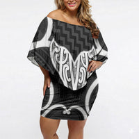Aotearoa Atua Tangaroa Personalised Off Shoulder Short Dress God Of The Sea Maori Whale Tail Black