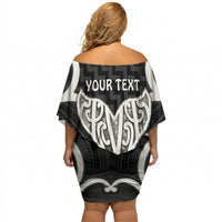 Aotearoa Atua Tangaroa Personalised Off Shoulder Short Dress God Of The Sea Maori Whale Tail Black