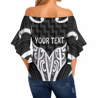 Aotearoa Atua Tangaroa Personalised Off Shoulder Wrap Waist Top God Of The Sea Maori Whale Tail Black