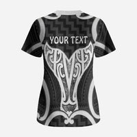 Aotearoa Atua Tangaroa Personalised Scrub Top God Of The Sea Maori Whale Tail Black