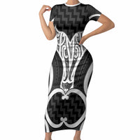 Aotearoa Atua Tangaroa Personalised Short Sleeve Bodycon Dress God Of The Sea Maori Whale Tail Black