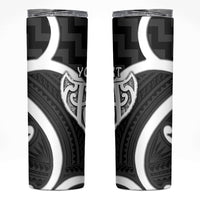 Aotearoa Atua Tangaroa Personalised Skinny Tumbler God Of The Sea Maori Whale Tail Black