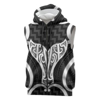 Aotearoa Atua Tangaroa Personalised Sleeveless Zip Hoodie God Of The Sea Maori Whale Tail Black