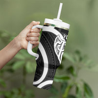 Aotearoa Atua Tangaroa Personalised Tumbler With Handle God Of The Sea Maori Whale Tail Black
