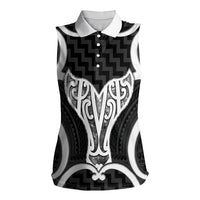 Aotearoa Atua Tangaroa Personalised Women Sleeveless Polo Shirt God Of The Sea Maori Whale Tail Black