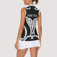 Aotearoa Atua Tangaroa Personalised Women Sleeveless Polo Shirt God Of The Sea Maori Whale Tail Black