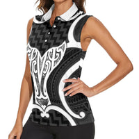 Aotearoa Atua Tangaroa Personalised Women Sleeveless Polo Shirt God Of The Sea Maori Whale Tail Black