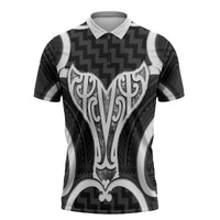 Aotearoa Atua Tangaroa Personalised Zipper Polo Shirt God Of The Sea Maori Whale Tail Black