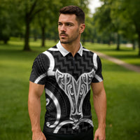 Aotearoa Atua Tangaroa Personalised Zipper Polo Shirt God Of The Sea Maori Whale Tail Black
