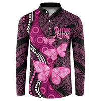 Think Pink Breast Cancer Awareness Button Sweatshirt Butterfly Aboriginal Mix Polynesian Pattern
