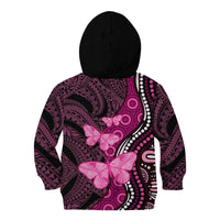 Think Pink Breast Cancer Awareness Kid Hoodie Butterfly Aboriginal Mix Polynesian Pattern