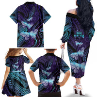 You Matter Suicide Prevention Awareness Family Matching Off The Shoulder Long Sleeve Dress and Hawaiian Shirt Butterfly Aboriginal Mix Polynesian Pattern