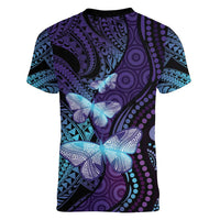 You Matter Suicide Prevention Awareness Women V-Neck T-Shirt Butterfly Aboriginal Mix Polynesian Pattern