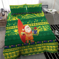 Cook Islands Christmas Bedding Set Surfing Santa Mere Kiritimiti - Polynesian Pride