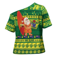 Cook Islands Christmas Cross Shoulder Shirt Surfing Santa Mere Kiritimiti - Polynesian Pride